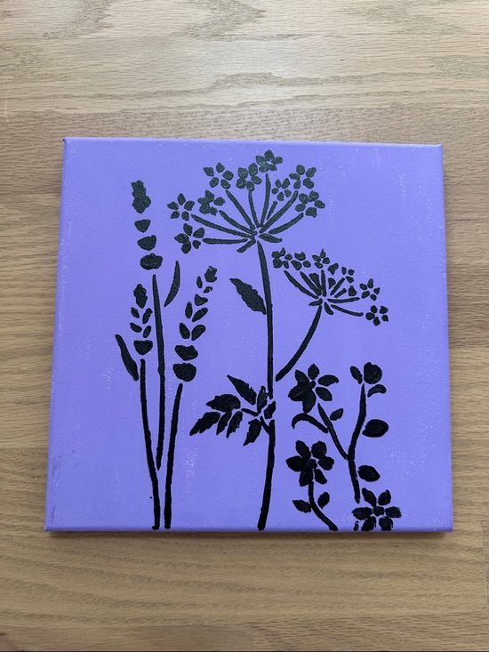 Other - Acrylic Painting Floral Silhouette Canvas Wall Art in Lavender and Black